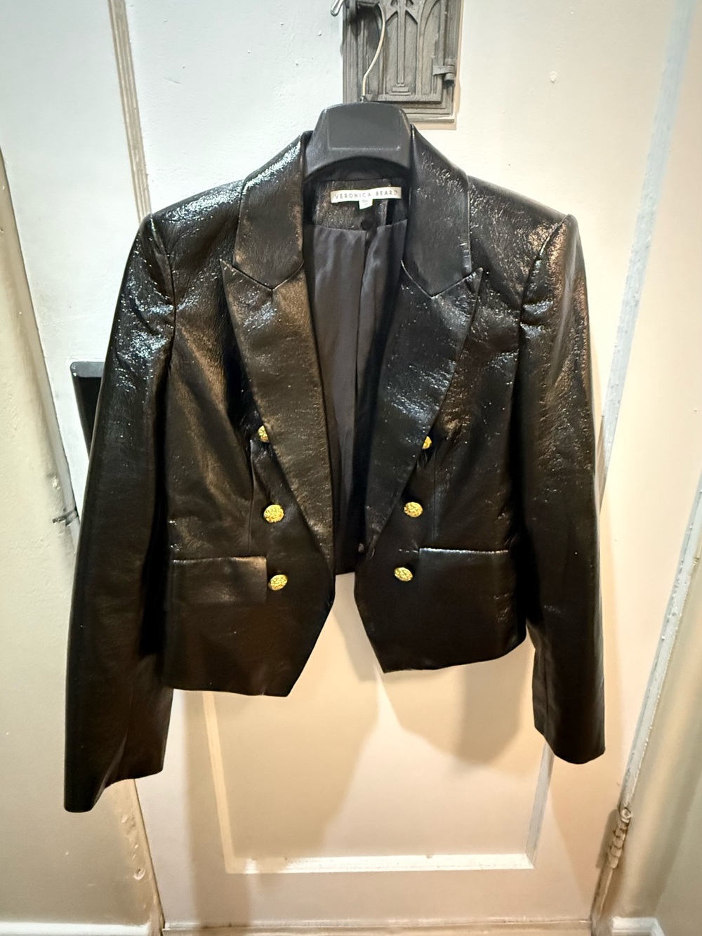 NWOT Veronica Beard Cooke Dickey Faux Leather Blazer Jacket Dbl Breasted S 12